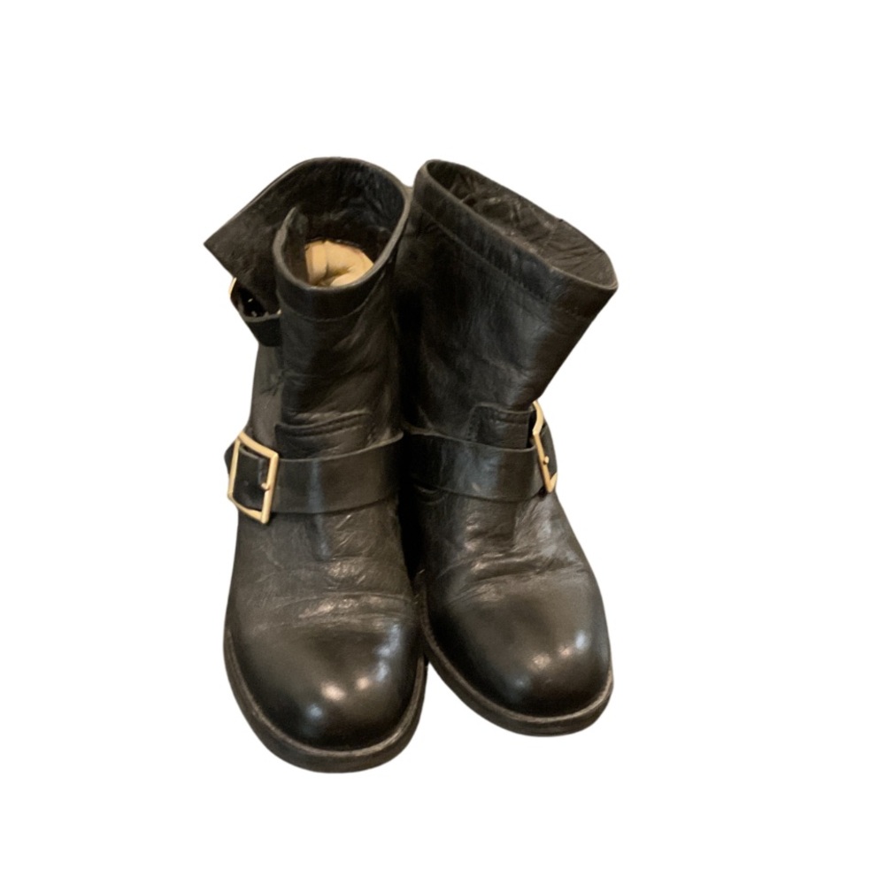 Woman’s black leather Jimmy Choo moto boots